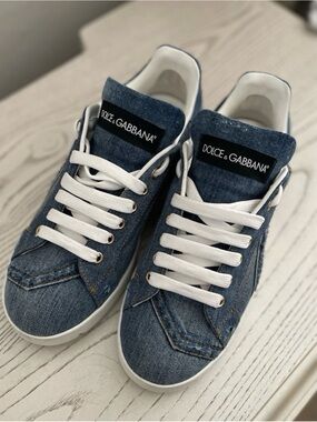 Dolce & Gabbana Women's Denim Low-Top Sneakers in Blue with White Accents